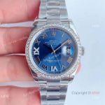 (EW) Swiss 3235 Replica Rolex Datejust Blue Dial 36mm Watch With Diamond Bezel
